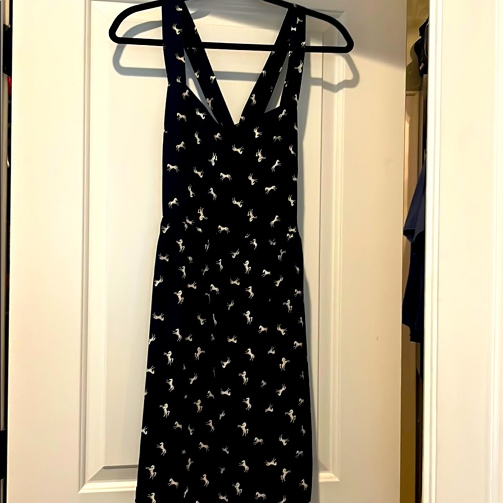 Navy cross back dress with horses